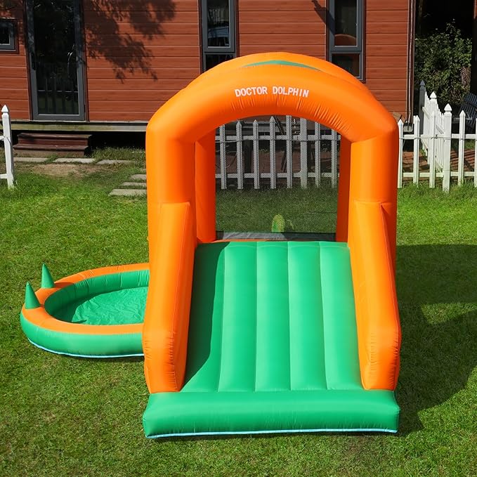 Doctor Dolphin Inflatable Bounce House Kids Bouncy Castle with Party Light for Indoor or Outdoor