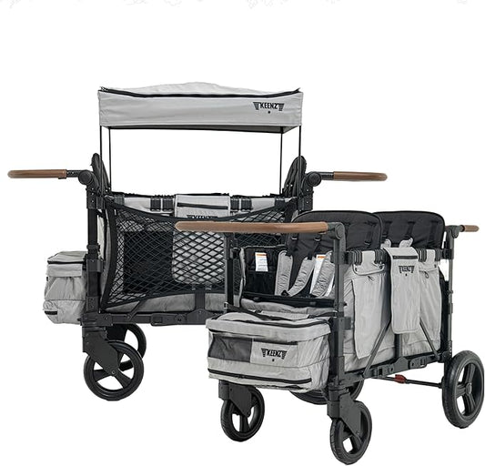 Keenz XC+ EVO - Luxury Comfort Stroller Wagon | Foldable 4 Passenger with Adjustable Canopy | Grey
