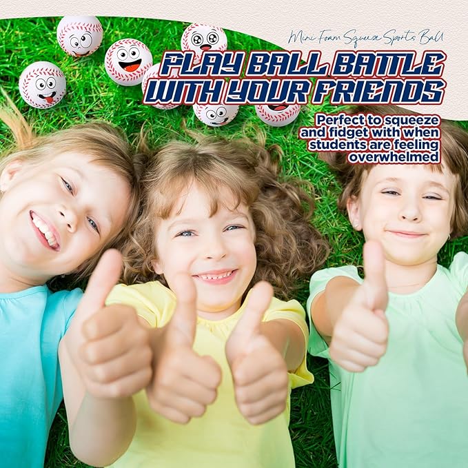 24 Pcs Mini Face Baseball Stress Balls for Boys Girls Fidget Toys Bulk Foam Balls for Stress and Anxiety Relief Balls for Party Favors Birthday Gift Decoration