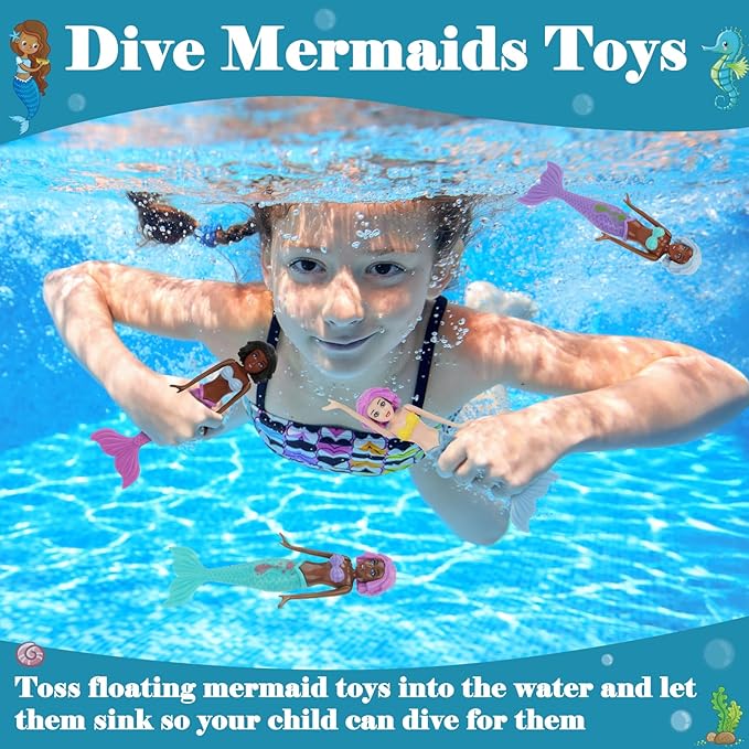 10 Pack Colorful Mermaid Diving Toys Underwater Sinking Pool Toys for Toddlers Kids Girls Ages 3-12, Summer and Spring Fun Bath & Swimming Pool Games, Non-Repeating Styles (Mixedcolor)