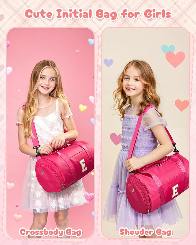 Teen Girl Gifts, Girls Travel Duffel Bag, Kids Initial Overnight Bags with Shoe Compartment, Customized Sport Gym Weekender Bag with Makeup Pouch, Birthday Gift for Kid (Letter V)