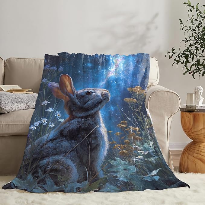 Rabbit Blanket Gifts for Girls Boys Galaxy Rabbit Throw Blankets Cozy Plush Fleece Flannel Fuzzy for Women Men Decor 80"X60"