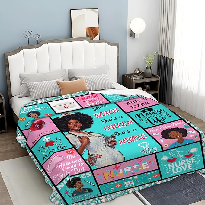 Nurse Blanket Gifts for Black Women Ultra Soft Nursing Blanket Lightweight Cozy Fleece Blankets Gift for Couch Sofa Bed 50" x 40"