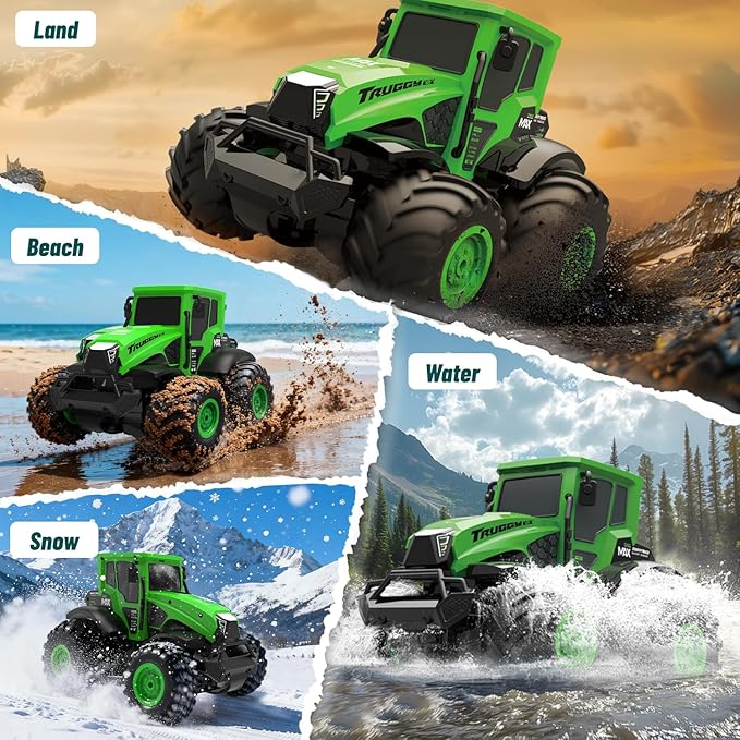 Remote Control Monster Truck Toys: 1:14 Amphibious RC Tractor Toy, 2.4 GHz 4WD RC Cars, All Terrain Off-Road Pickup, Kids Christmas Birthday Gifts Present Boys Girls Toys Ages 6+