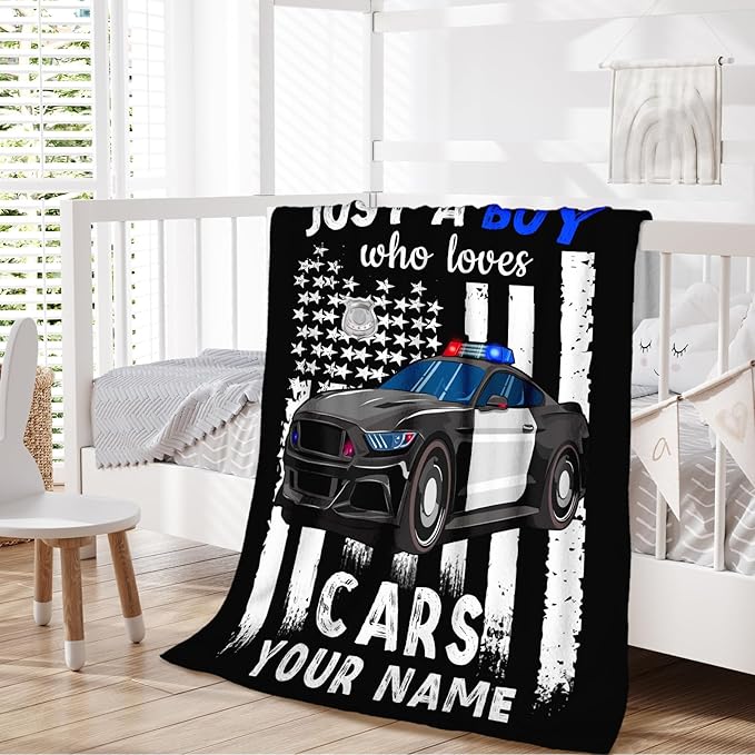 Custom Car Blanket for Boys, Cute Throw Blanket Gifts for Kids Cars Lovers, Personalized 30x40 Inches Black Soft Fuzzy Blankets for Sofa Couch Bed