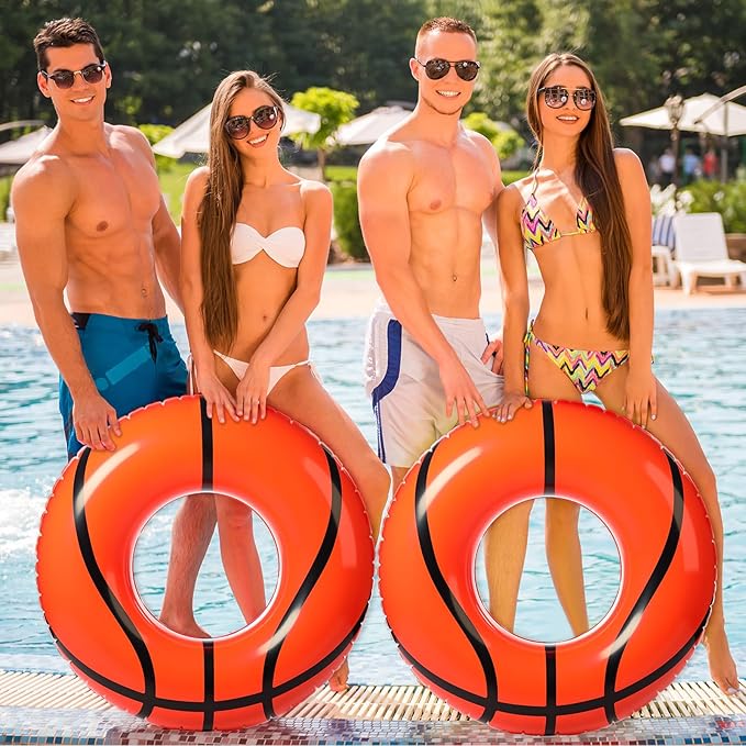 ShinyRelief 2 Pcs Footabll Baseball Soccer Basketball Sport Inflatable Pool Ring Floats Ring Adult Size Inflatable Floats Swimming Pool Tubes Beach Sports Party Lake Use Summer