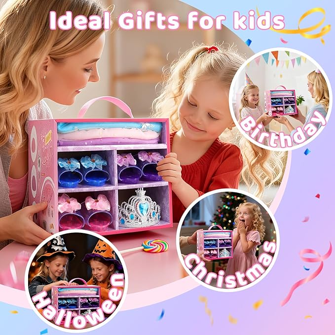 Princess Dress Up Toys and Jewelry Boutique, Girls Role Play Gift Set, Kids Toys for 3-6 Years Girl, Birthday Party Favors, Pretend Play Gifts for Little Girls Aged