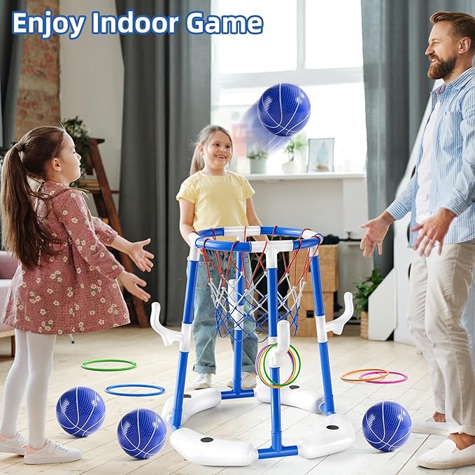 Swimming Pool Basketball Hoop Toy for Kids 2 3 4 5 6 Years Old - Floating Pool Basketball Game Toys with 4 Balls Air-Pump, Outdoor Play, Poolside Summer Water for Boys Girls Age 4-8-12(Blue)