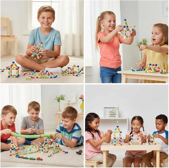 85PCS Extendable Magnetic Toy Montessori Toys for Boys & Girls,STEM Education Building Blocks,Pop Tubes & Balls,Sensory Toys for 3+ Year Old Toddlers