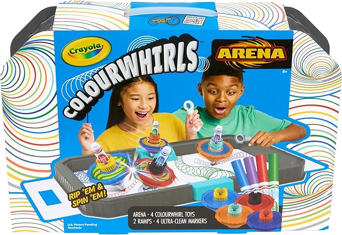 Crayola Colourwhirls Battle Arena Set, DIY Gyro Spin Art Toy, 4 Battling Spinning Tops for Kids, Recess Toys & Games, Gift for Kids, Ages 6+