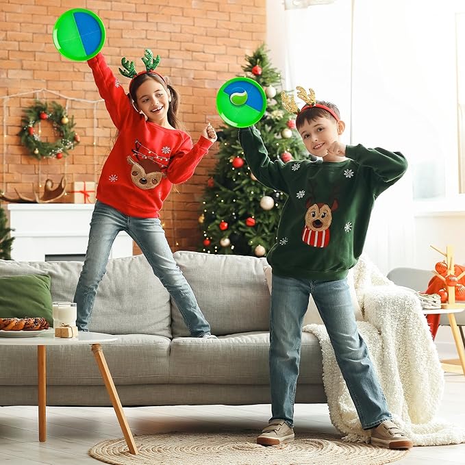 EVERICH TOY Upgraded Toss and Catch Ball Game Set, Kids Toy Stocking Stuffers for Boys Girls Ages 3-12, Includes 2 Paddles 2 Sticky Balls, Water-Resistant Indoor Outdoor Toy for Beach Pool Yard