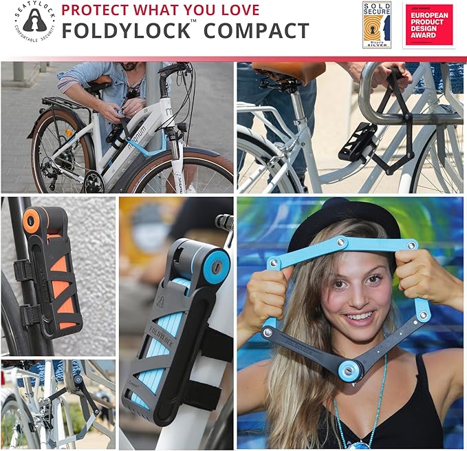 Seatylock FoldyLock Compact Folding Bike Lock - Award Winning Patented Lightweight High Security Bicycle Lock - Heavy Duty Anti Theft Smart Secure Guard with Keys & Case for Bikes or Scooters