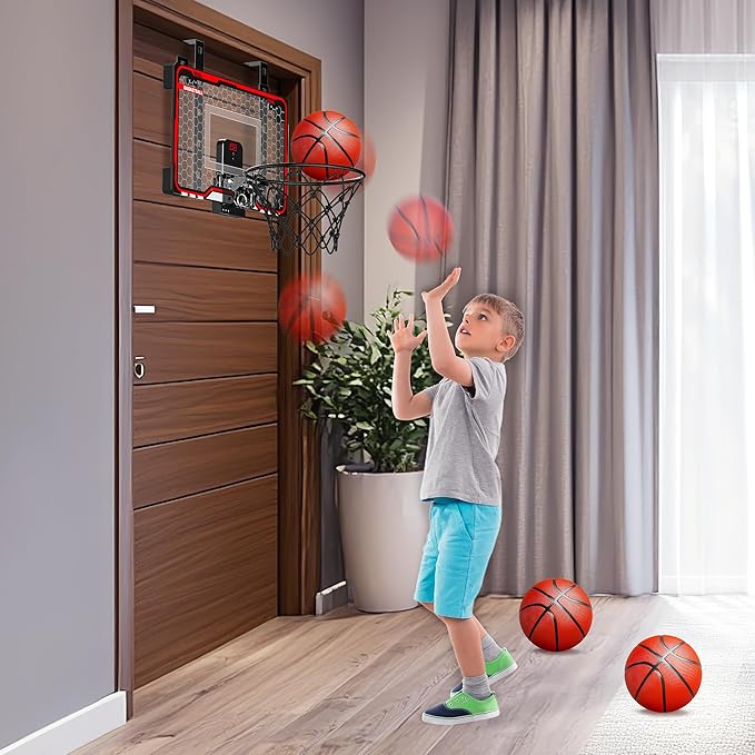 HopeRock Indoor Basketball Hoop Toys for Kids, Adjustable Height Basketball Hoop Over The Door, Mini Hoops with Scoreboard, Basketball Toys Christmas Birthday Gifts for Boys