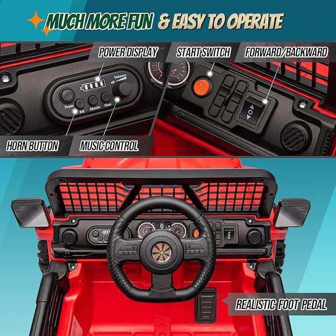 JOYMOR 12V Kids Ride on Truck with Remote Control, 4 Wheels Battery Powered Kids Car, Electric Play Car with LED Lights/Horn/Remote and Manual Control/3-5 MPH Speed/Gift for Girl Boy (Red)