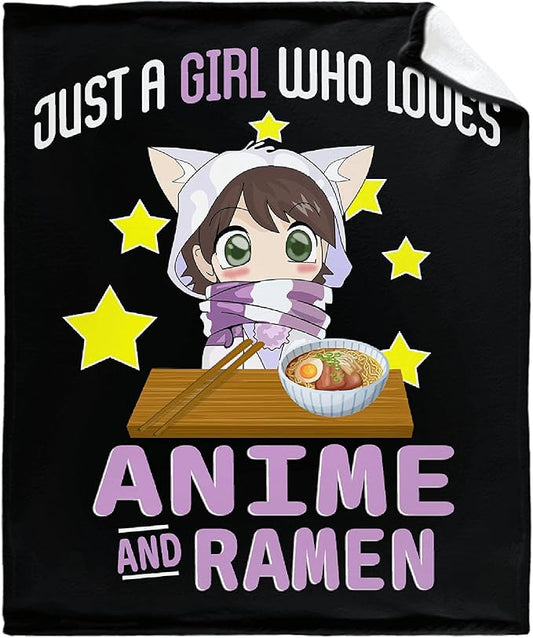 Microfiber Flannel Throw Blanket Just A Girl Who Loves Anime and Ramen Super Soft Cozy Lightweight Summer Quilt Perfect for Bed Sofa-60"x50" Medium for Teen