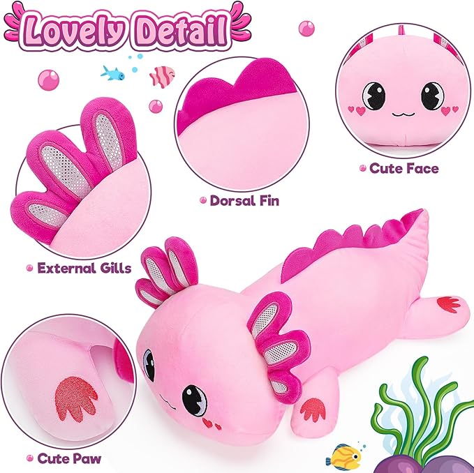 Officygnet Axolotl Plush, 13" Soft Stuffed Animal Plush Toy, Cute Axolotl Plushies Pillow, Kawaii Plushies Dolls for Kids, Pink Axolotl Gift for Girls Boys