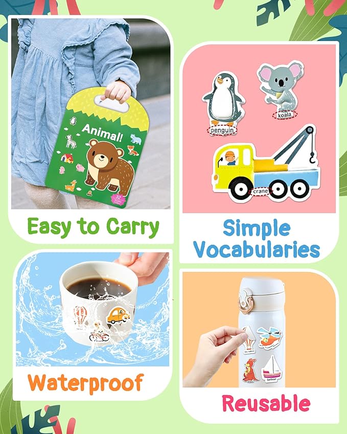 Benresive Reusable Sticker Book for Toddlers 2-4 Years, 3 Sets Travel Stickers for Kids, Waterproof Sticker Books for Toddlers 1-3, Crafts Activities for Todddlers 1-3 2-4 3-5