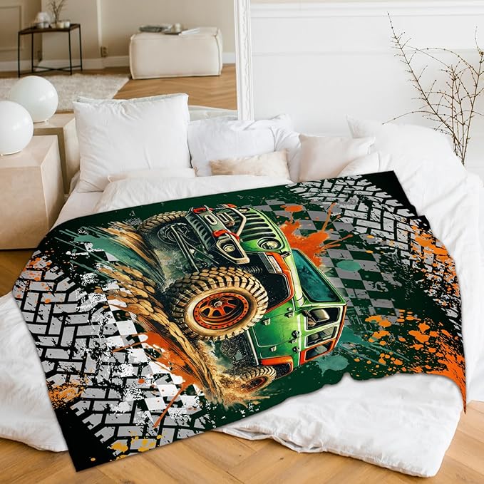 Off-Road Vehicles Blanket for Kids Boys Blankets Gift for Son Grandson, Cool Cozy Soft 50 x 40 Inches Cars Flannel Throws for Bed Travel Sofa Living Room