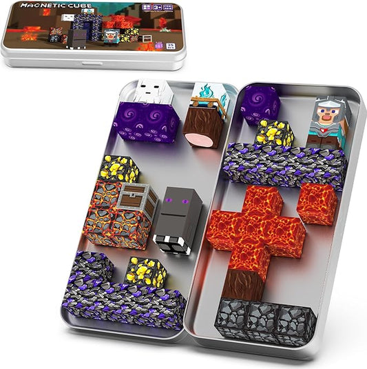 Magnetic Building Blocks Travel Toys, Age 3+ STEM Toy with Portable Tin Compatible with Magnetic Tiles, Ideal for Open Boy Ages 4-8 Holiday Birthday Easter Gifts