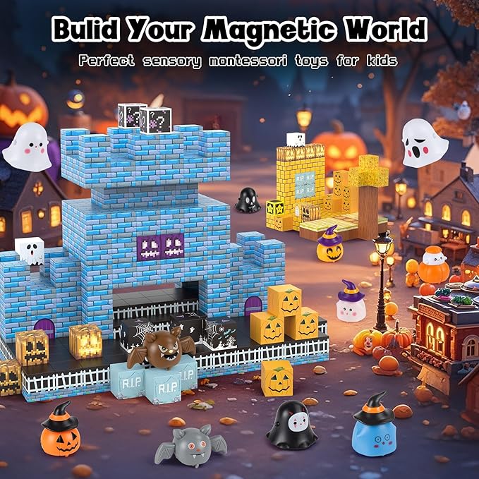 Magnetic Blocks 216Pcs Night Style, Magnetic Building Blocks Construction Toys for Boys or Girls Age 3+, Stacking Magnets, Christmas Birthday Gifts