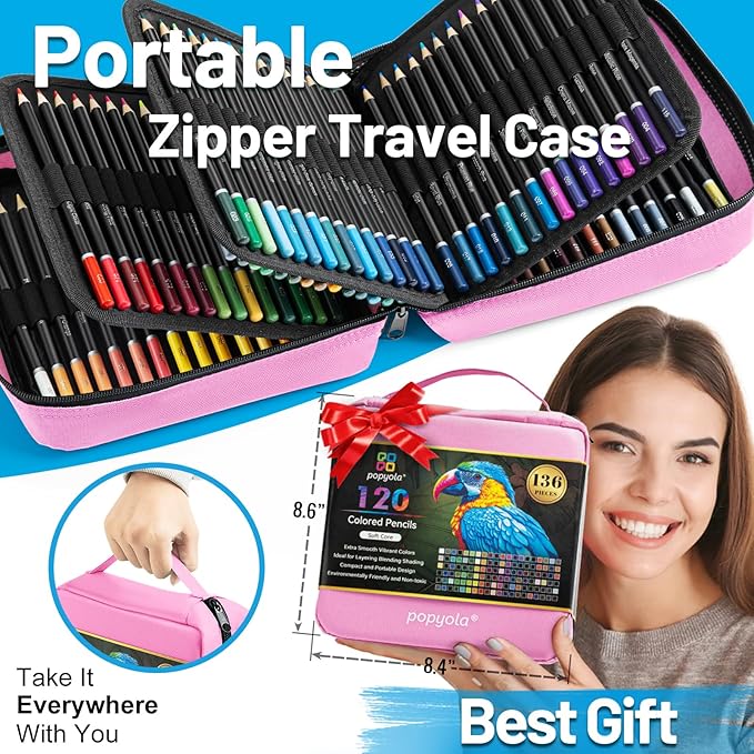 136 PCS Colored Pencils Set for Adult Coloring Books, 120 Colored Pencils with Sketchbook, Coloring Book, Sharpener, Soft Core Oil-Based Coloring Pencils for Artists Drawing Sketching Blending Shading