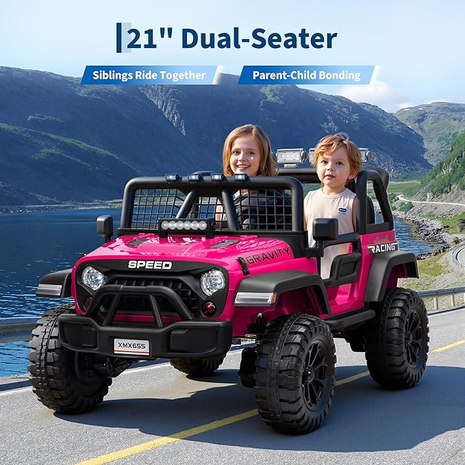 24V 2 Seater Kids Electric Truck with Parent Remote Control, 4WD Ride on Car for Toddlers & Kids 4-8, 100Min Battery, Dual Motor, All Terrain Electric Vehicle Gift for Boys Girls