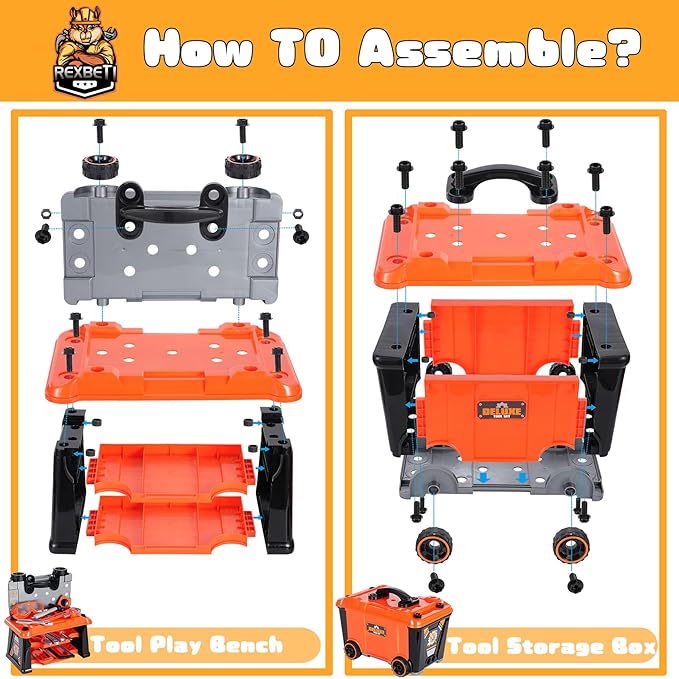 REXBETI Kids Tool Set with Tool Box and Electronic Toy Drill, Pretend Play Kids Construction Kits, Toddler Tool Set, Birthday Gifts for Kids Ages 3-8 Years Old