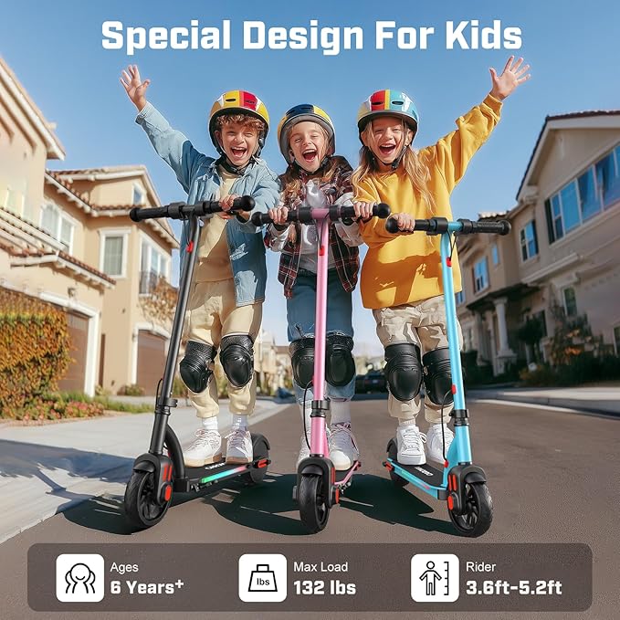 Caroma Electric Scooter for Kids Ages 6-14, 180W/150W Motor & 10 Mph, 85 Mins Ride Time, Adjustable Height & Speed, LED Display & Colorful Lights, Kids Electric Scooter, Best Gifts for Girls and Boy
