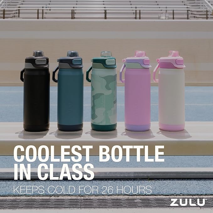 ZULU Powerfill Pro 18oz Kids Stainless Steel Water Bottle with Quick Fill Lid, Triple Wall Vacuum Insulated, Leak Proof Locking Lid, Sip & Chug, Reusable, BPA Free, Dishwasher Safe, Green Camo