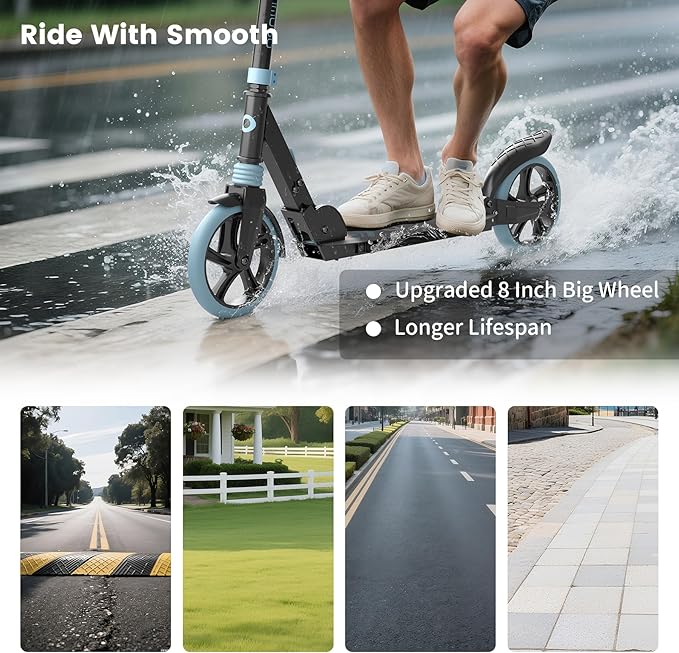 Kick Scooter for Kids 5-12 with Suspension, Teens, Foldable Lightweight Scooter with 8 Inch Wheels, Max Load 240 LBS