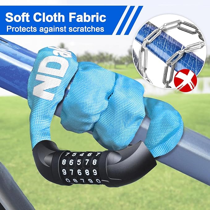 NDakter Bike Chain Lock, 5 Digit Combination Heavy Duty Anti Theft Bicycle Chain Lock,2.62/3.2/4.27/5/6Ft Long Security Resettable Bike Locks for Bike, Bicycle, Scooter, Door, Gate, Fence-4/6mm Thick