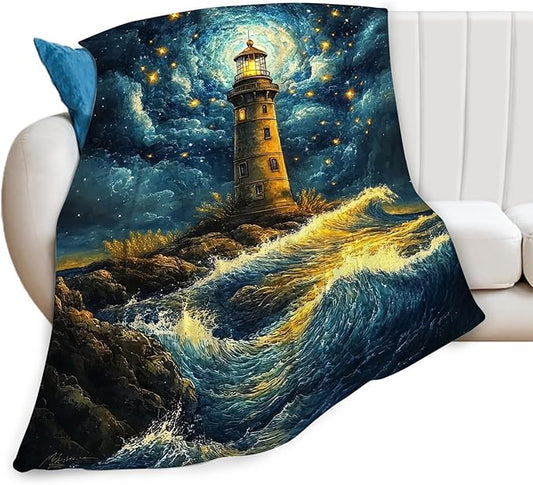 Lighthouse Blanket Coastal Lighthouse Starry Night Throw Blankets Gifts for Girls Boys Kids Soft Cozy Fleece Plush for Couch Sofa Bed 80"x60"