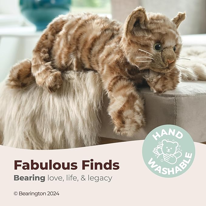 Bearington Collection Louie Cat 15-Inch Tabby Plush Toy - Realistic Cat Stuffed Animal & Plushies for Kids
