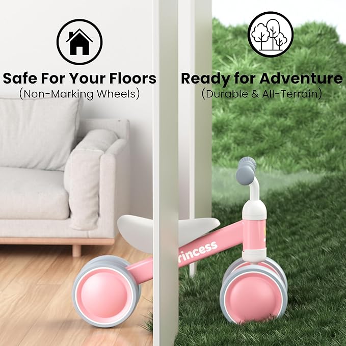 BEKILOLE Baby Balance Bike for 1 Year Old Girl Gifts, 12-24 Month Toddler Balance Bike, 4 Silent Wheels Pre-School First Ride On Toys, 1st Birthday Gifts