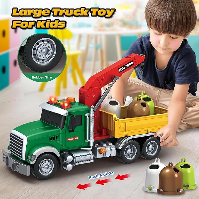 SpringFlower Truck Toy for Boy Toddlers, Large Garbage Sorting Truck for 3 4 5 6 7 Old Kids,Vehicle Toy with Garbage Can & Light Sound, Birthday Gifts for Boys & Girls
