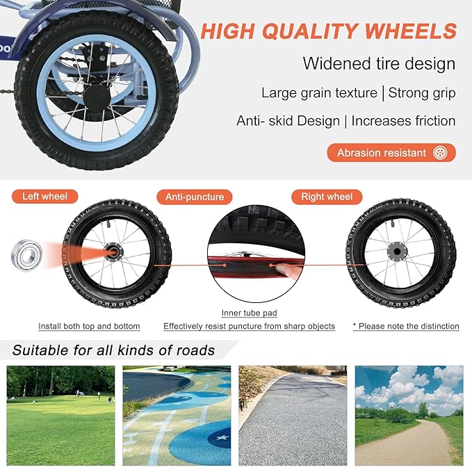 12 inch Trike,Kids Tricycle,Kids Trike,for Ages 3+ Beginner Riders, with Front Rear Basket and Passenger Seat, for Shopping Picnic Outdoor Kids Playground Sports,Multiple Colors