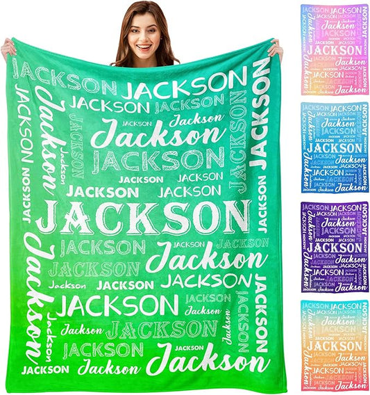 Ship Next Day, Personalized Baby Blanket with Name - Printed in USA, Custom Name Blanket for Boys Girls Kids, Customized Flannel Blankets Gifts for Teen Shower Toddlers Christmas Brithday