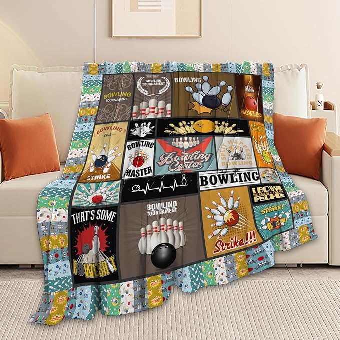 Bowling Blanket Bowling Throw Blanket Gifts for Bowling Lovers Kids Girls Boys Adults Women Men Super Soft Cozy Plush Fluffy Fuzzy Fleece Blanket Decor 40''X50''