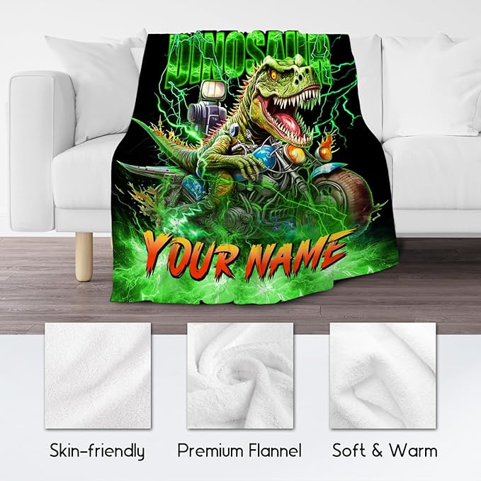 Personalized Kids Blanket Dinosaur Gifts for Boys Toddlers, Soft Plush Cozy Throw for Dinosaur Lovers (4 Sizes)