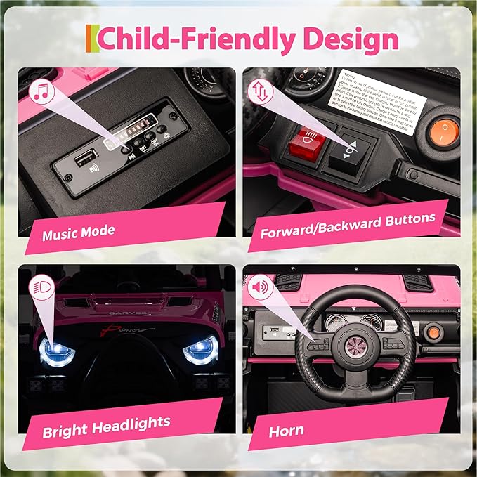 12V Ride On Car for Kids, Ride On Toy w/Parent Remote, Spring Suspension, Bluetooth, Music & Horn, LED Light, 4.1MPH Max Speed, 3 Speeds, Electric Car for Kids Toddlers Age 3-8, Pink