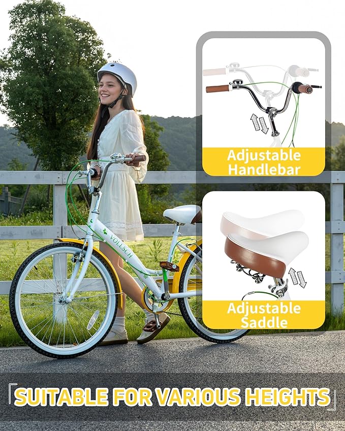 24 Inch 6-Speed Hybrid Beach Cruiser Bike for Girls Youth Ages Over 8 Years Old Kids Bicycle with Dual V-Brakes Adjustable Seat, Multiple Colors