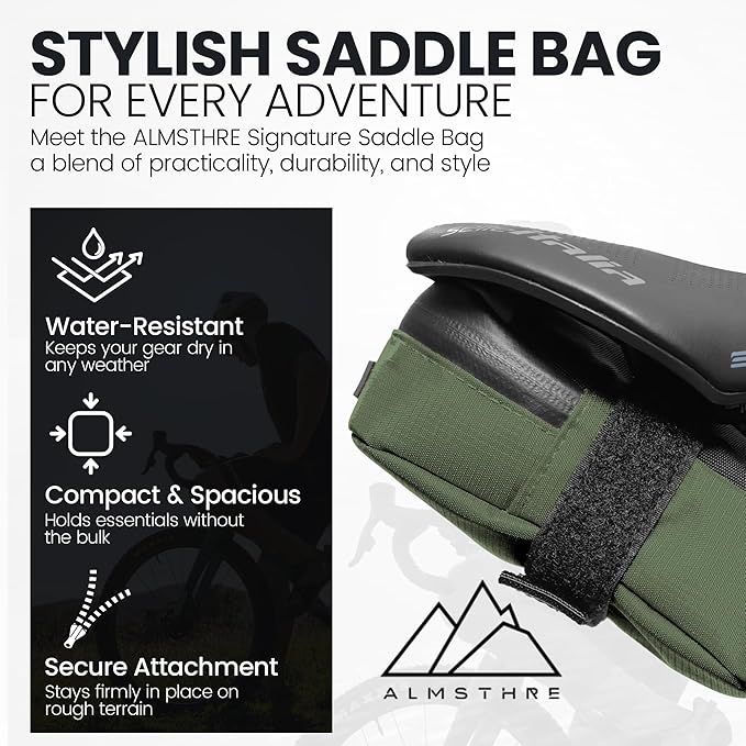 Signature Bike Saddle Bag – Hunter Green | 0.5L Bike Seat Bag (3" x 5.25" x 2") | Water-Resistant Ripstop, Waterproof Zipper, Internal Pocket | Durable Under Seat Storage