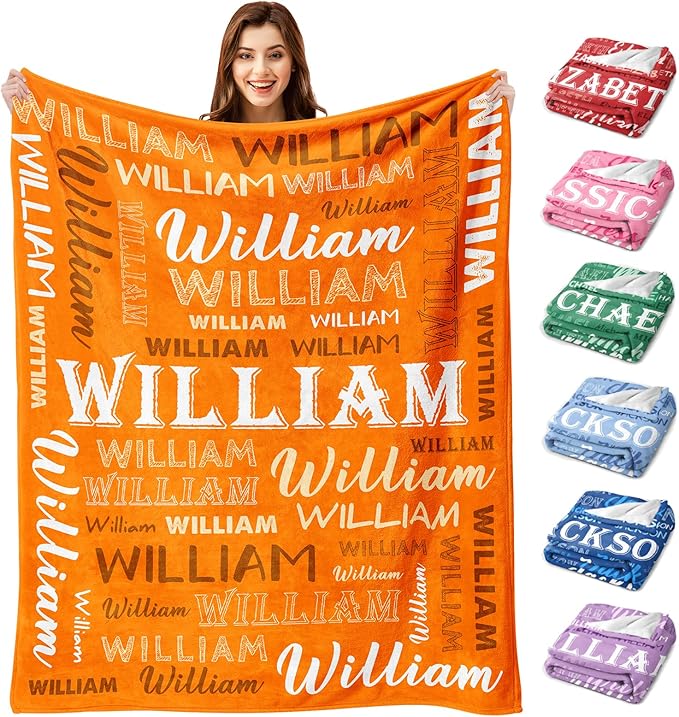 Ship Next Day, Personalized Baby Blanket with Name - Printed in USA, Custom Name Blanket for Boys Girls Kids, Customized Flannel Blankets Gifts for Teen Shower Toddlers Christmas Brithday