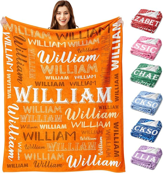 Ship Next Day, Personalized Baby Blanket with Name - Printed in USA, Custom Name Blanket for Boys Girls Kids, Customized Flannel Blankets Gifts for Teen Shower Toddlers Christmas Brithday