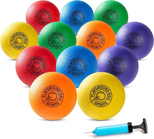 EVERICH Playground Balls Kickball, 6 or 12 Pack 8.5" Soft Dodgeballs Bouncy Rubber Kick Balls for Kids Adults Outdoor Indoor, 4 Square Ball School Yard Games Gift for Boys Girls 3-5 5-8 8-12 with Pump