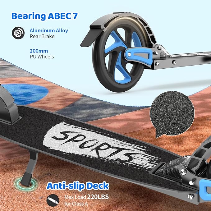 TONBUX Kick Scooter for Ages 6+, Dual Suspension Kids Scooter with Lightweight Aluminum Frame, Adjustable Handlebar Scooters for Kids, Teens and Adults