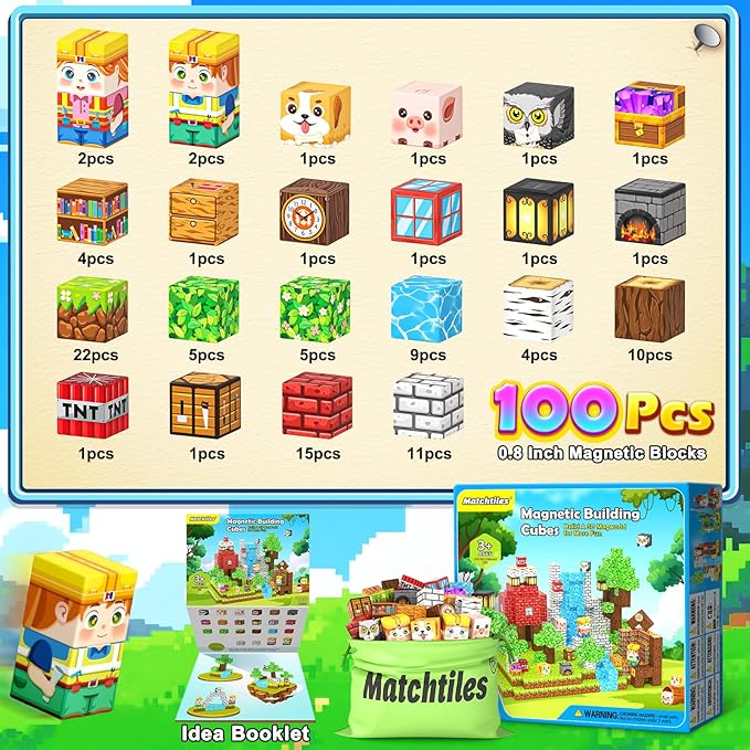 100PCS Magnetic Blocks Toys, Build Mine Magnet World Set, Magnetic Tiles Building for Boys & Girls Age 4-8 5-7, STEM Montessori Sensory Toys for Toddlers Kids Gifts