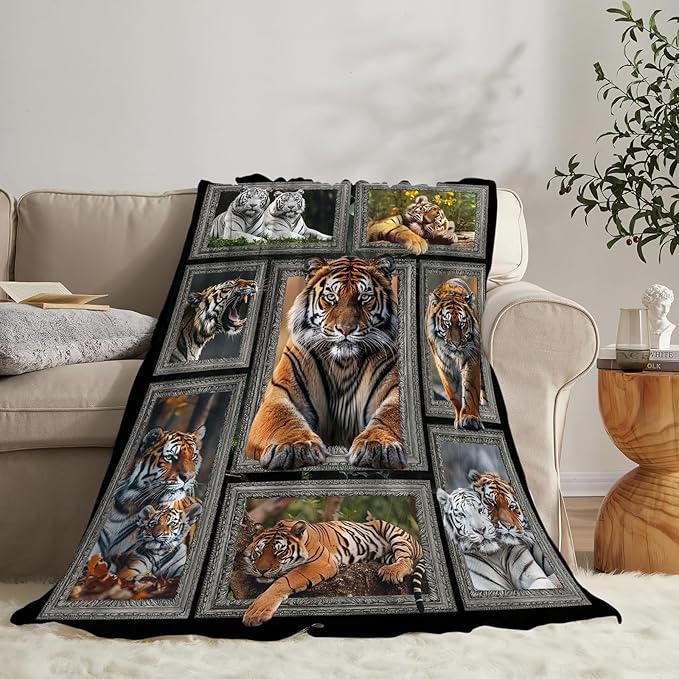 Tiger Blanket Wild Animal Throw Blanket Cozy Plush Fleece Flannel Tiger Stuff Blankets Lightweight Fuzzy Gifts for Girls Boys Women Men 80"X60"
