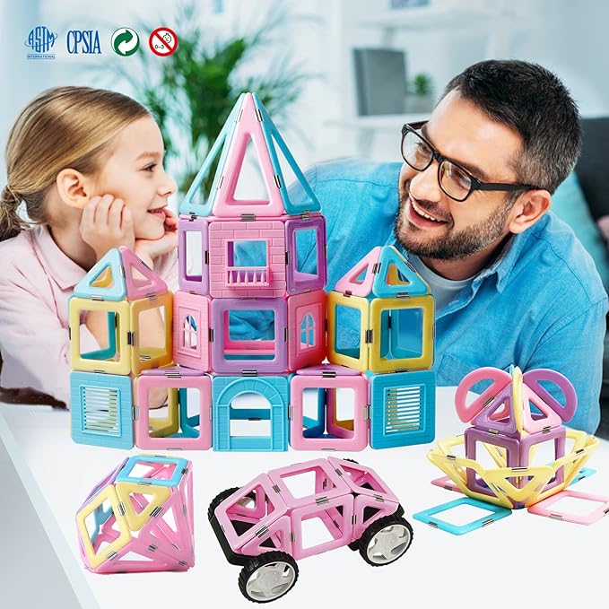 MAGBLOCK 102 Pieces Magnetic Tiles Toys for 3 4 5 Year Old Girls Boys, Castle Magnet Toy Building Block for Kids Toddlers, Magnetic Blocks Educational Montessori STEM Toys for Toddler Girls Gifts