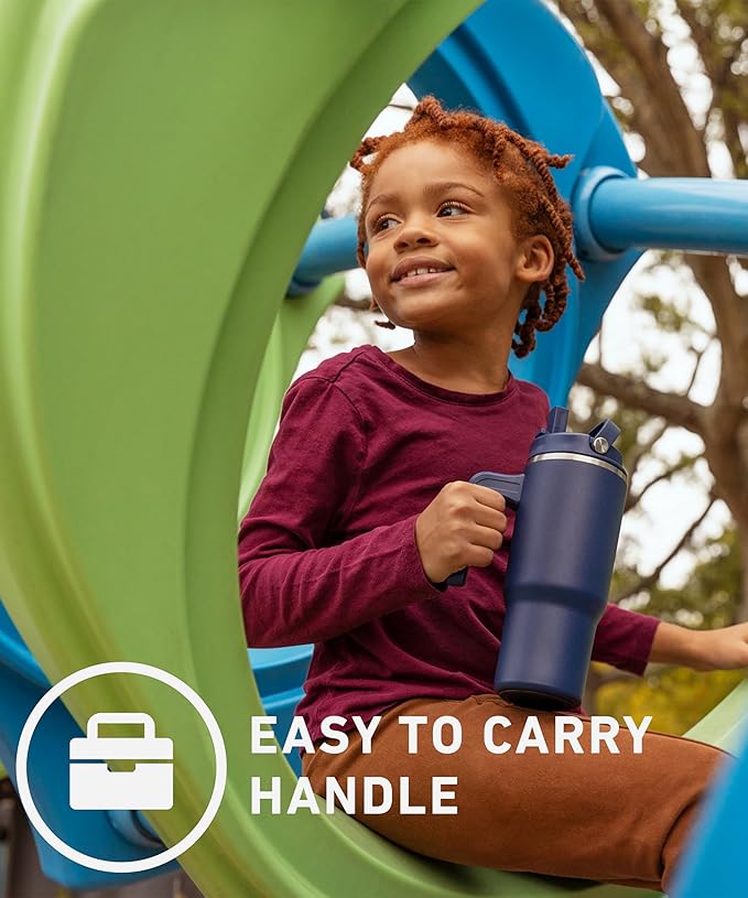 Hydrapeak Kids Voyager 18 oz Tumbler with Handle and Flip-Up Straw Lid | Spill Proof and Leak Resistant | Reusable Stainless Steel Water Bottle | Gift for Kids Boys Girls | Citrus